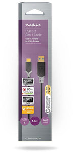 Nedis USB-Kabel - USB 3.2 Gen 1 - USB-A Male - USB-C Male - 60 W - 5 Gbps - Verguld - 1.00 m - Rond - PVC - Antraciet - Doos - afbeelding 3