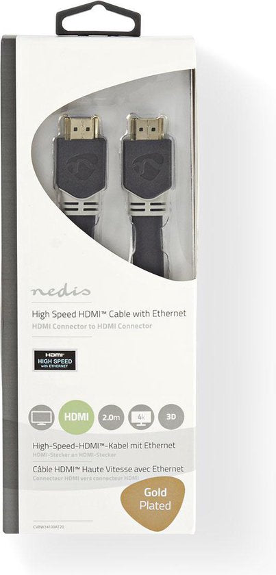 Nedis High Speed ​​HDMI-Kabel met Ethernet - HDMI Connector - HDMI Connector - 4K@60Hz - 18 Gbps - 2.00 m - Plat - PVC - Antraciet - Window Box - afbeelding 3