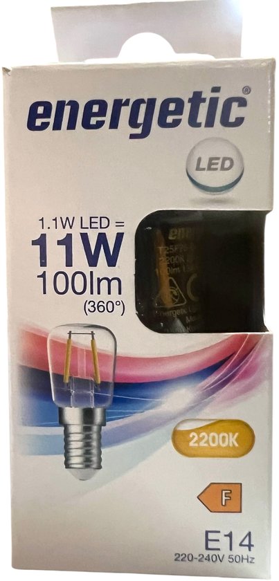 8 x Energetic E14 T25 1,1 W (14 W) Warm White (2200 k) Koelkast / Oven / Schakelbordlamp - afbeelding 1