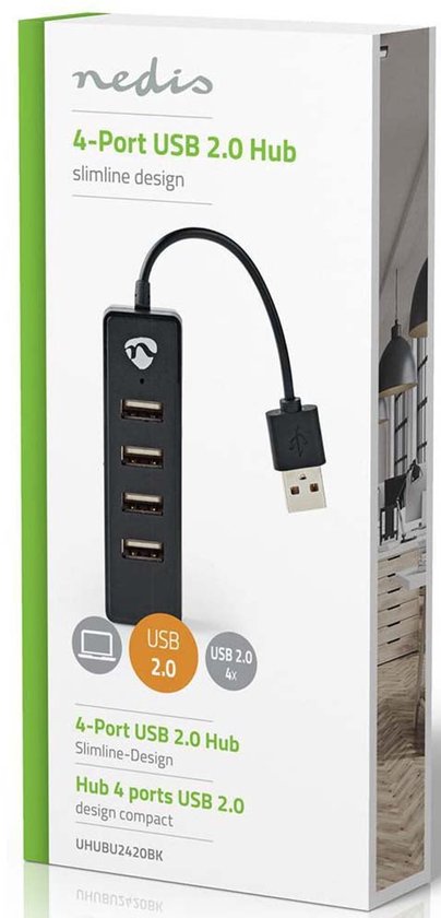 Nedis USB-Hub - USB-A Male - 4x USB A Female - 4-Poorts poort(en) - USB 2.0 - USB Gevoed - afbeelding 10