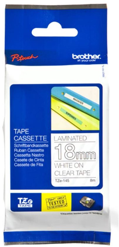 TZE-145 - 18 mm White on clear tape - afbeelding 4