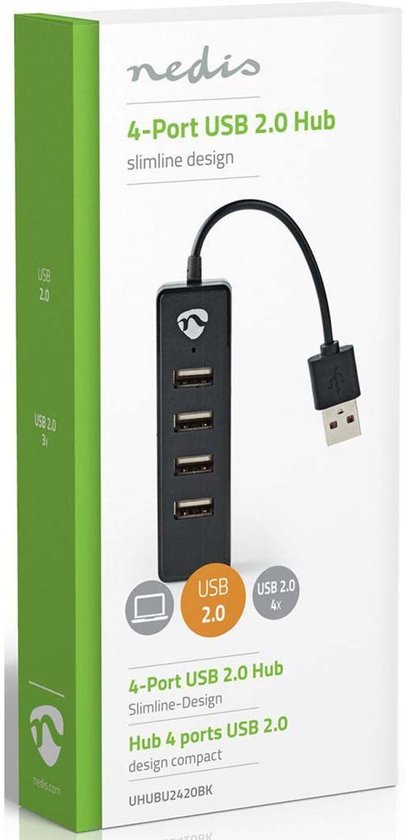 Nedis USB-Hub - USB-A Male - 4x USB A Female - 4-Poorts poort(en) - USB 2.0 - USB Gevoed - afbeelding 11