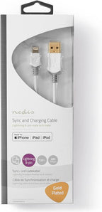 Nedis Lightning Kabel - USB 2.0 - Apple Lightning 8-Pins - USB-A Male - 480 Mbps - Verguld - 2.00 m - Rond - PVC - Grijs / Wit - Doos - afbeelding 5