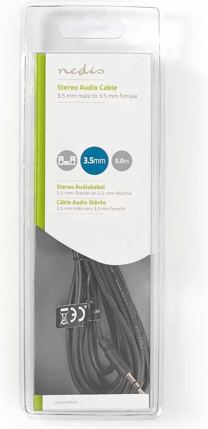 Nedis Stereo-Audiokabel - 3,5 mm Male - 3,5 mm Female - Vernikkeld - 5.00 m - Rond - Zwart - Doos - afbeelding 4