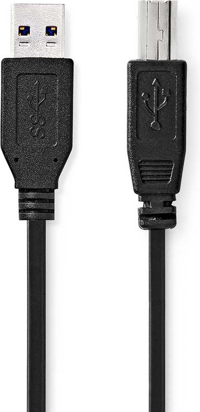Nedis USB-Kabel - USB 3.2 Gen 1 - USB-A Male - USB-B Male - 5 Gbps - Vernikkeld - 2.00 m - Rond - PVC - Zwart - Doos - afbeelding 4