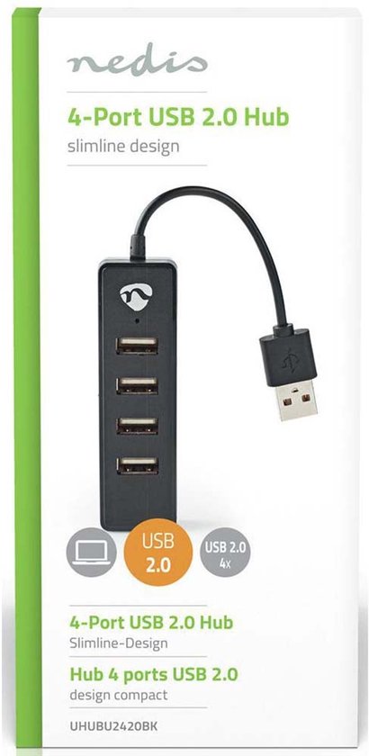 Nedis USB-Hub - USB-A Male - 4x USB A Female - 4-Poorts poort(en) - USB 2.0 - USB Gevoed - afbeelding 12