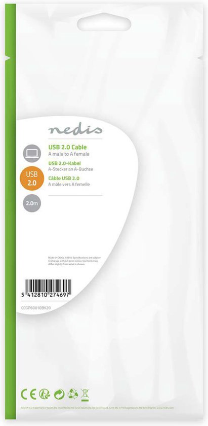 Nedis USB-kabel m USB 2.0 USB A - afbeelding 3