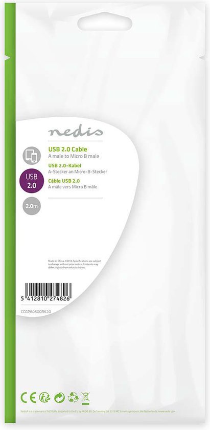 Nedis USB-kabel m 2.0 Micro-USB B Zwart - afbeelding 18