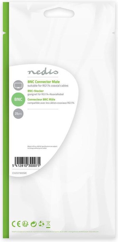 Nedis BNC-Kabelbeschermer - Recht - Male - Vernikkeld - 50 Ohm - Twist-On - Diameter kabelinvoer: 2.55 mm - Staal - Zilver - 25 Stuks - Polybag - afbeelding 5