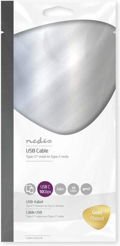 USB-Kabel | USB 3.2 Gen 2 | USB Type-C™ Male | USB Type-C™ Male | 10 Gbps | Verguld | 1.00 m | Rond | PVC | Antraciet | Polybag - afbeelding 4