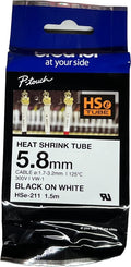 Labeltape krimpkous Brother Hse HSe-211 Tapekleur: Wit Tekstkleur:Zwart 5.8 mm 1.5 m - afbeelding 1