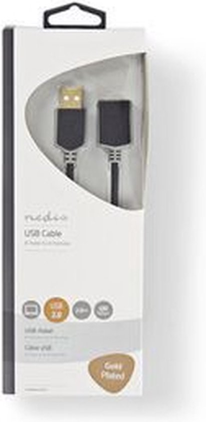 Nedis USB-Kabel - USB - USB-A Male - USB-A Female - Verguld - m - Rond - PVC - Antraciet - Doos - afbeelding 13