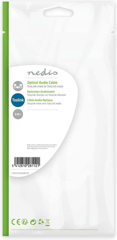 Nedis Optische Audiokabel - TosLink Male - TosLink Male - m - Rond - PVC - Zwart - afbeelding 48
