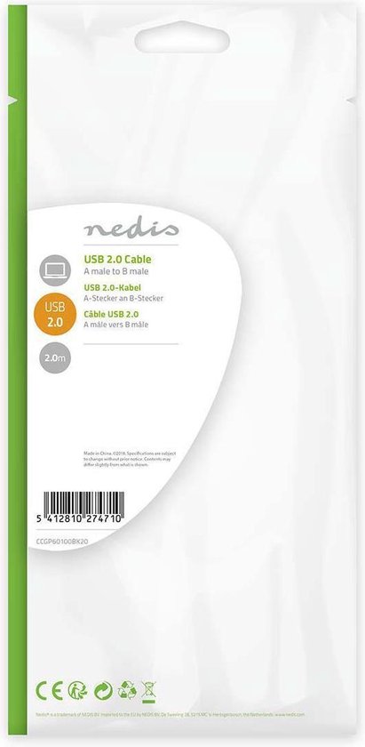 Nedis USB-kabel m USB A USB B Zwart - afbeelding 14