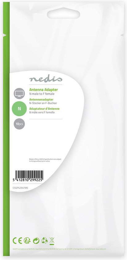 Nedis Satelliet- en Antenne-Adapter - N-Male - F-Female - Vernikkeld - 75 Ohm - Recht - Metaal - Zilver - 10 Stuks - Polybag - afbeelding 5