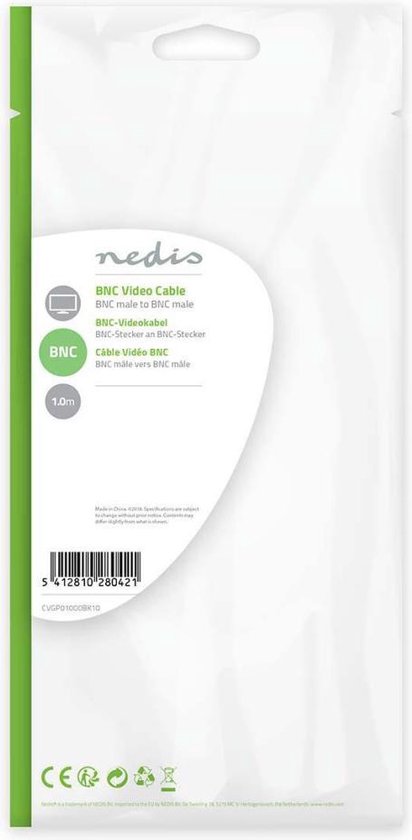 Nedis BNC-Videokabel - BNC Male - BNC Male - Vernikkeld - 75 Ohm - 1.00 m - Rond - PVC - Zwart - Label - afbeelding 5