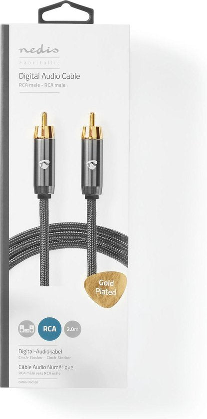 Nedis Digitale Audiokabel - RCA Male - RCA Male - Verguld - 2.00 m - Rond - Katoen - Antraciet / Gun Metal Grijs - Cover Window Box - afbeelding 4