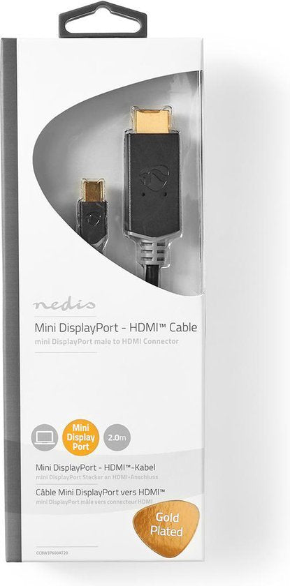 Nedis Mini DisplayPort-Kabel - DisplayPort 1.2 - Mini-DisplayPort Male - HDMI Connector - 21.6 Gbps - Verguld - 2.00 m - Rond - PVC - Antraciet - Window Box - afbeelding 3