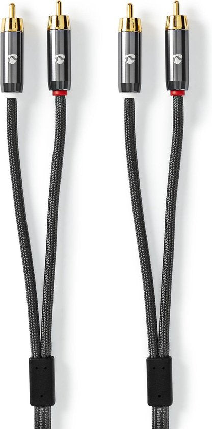 Nedis Stereo-Audiokabel - 2x RCA Male - 2x RCA Male - Verguld - 1.00 m - Rond - Grijs / Gun Metal Grijs - Cover Window Box - afbeelding 3