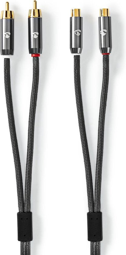 Stereo-Audiokabel - 2x RCA Male - 2x RCA Female - Verguld - 2.00 m - Rond - Grijs / Gun Metal Grijs - Cover Window Box - afbeelding 3