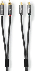 Stereo-Audiokabel - 2x RCA Male - 2x RCA Female - Verguld - 2.00 m - Rond - Grijs / Gun Metal Grijs - Cover Window Box - afbeelding 3