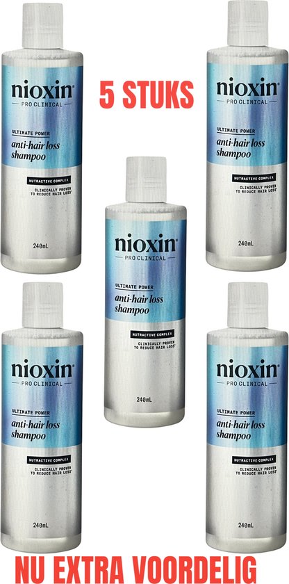 5 Stuks Nioxin Anti-Hairloss Shampoo - 240ml- Normale shampoo - Voor Alle haartypes -Totaal 1200 ml NU EXTRA VOORDELIG - afbeelding 4