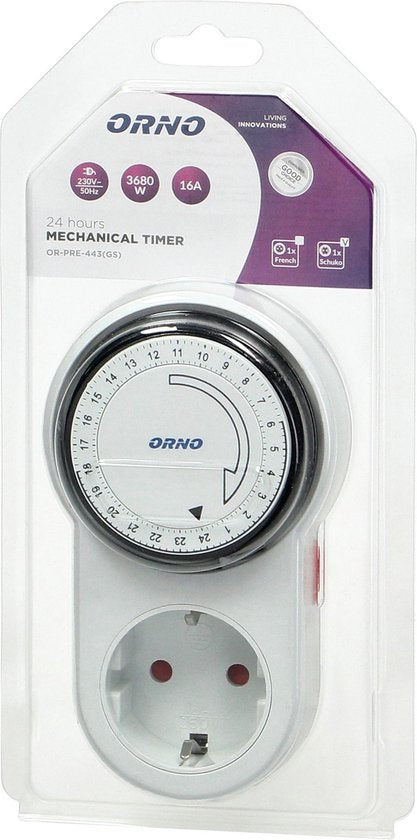 Tijdschakelaar voor binnen Doorvoerstekker 24 uur instelbaar met spanning van 230 V - Analoge timer schakelaar - Schakelklok stopcontact 24 uur instelbaar - Wit - afbeelding 3
