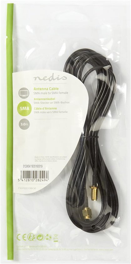 Nedis SMA (m) - SMA (v) verlengkabel - RG-174 / 50 Ohm - meter - afbeelding 2