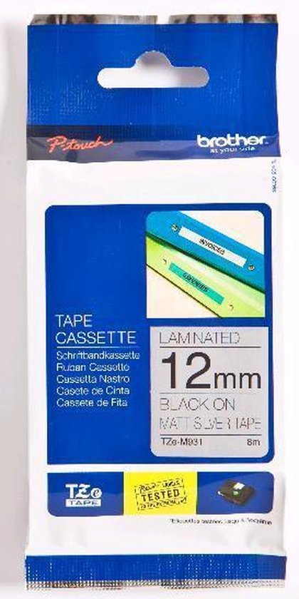 TZ-M931 12mm - black on silver mat - laminated (8m) - afbeelding 12
