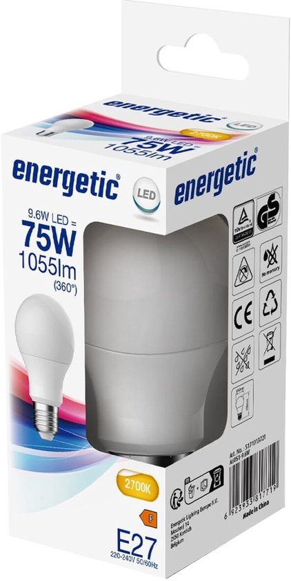 Energetic LED Lamp A60 E27 9.6W 1055lm 2700K 230V - Warm Wit Licht - afbeelding 2
