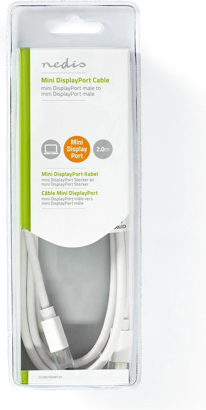 Nedis Mini DisplayPort-Kabel - DisplayPort 1.4 - Mini-DisplayPort Male - Mini-DisplayPort Male - 48 Gbps - Vernikkeld - 2.00 m - Rond - PVC - Wit - Blister - afbeelding 4