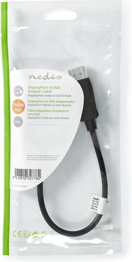 Nedis DisplayPort-Adapter - DisplayPort Male - VGA Female 15p - 1080p - Vernikkeld - 0.20 m - Rond - Zwart - Doos - afbeelding 4