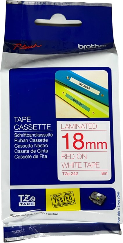 Brother TZe242 tape rood op wit 18 mm (origineel) - afbeelding 1