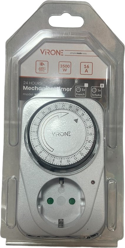 Virone MT-1 (GS) Mechanische Timer, Stopcontact 3500w, 15 Min Intervaltimer - afbeelding 3