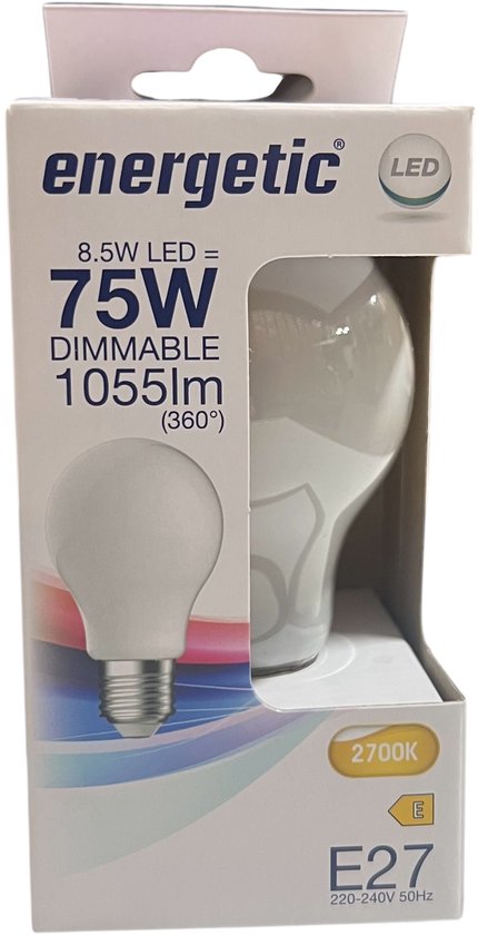 6 x Energetic E27 LED A60 Dimbaar Warm Wit (2700 K) mat Dimbaar 8.5 W (75w) 1055 Lumen Mat Glas (let op alleen dimbaar met een LED geschikte Dimmer) - afbeelding 5