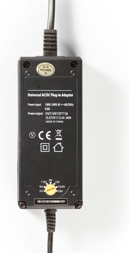 Nedis Universele AC-Stroomadapter - 36 W - 5 / 6 / 7.5 / 9 / 12 / 13.5 / 15 V DC - 3.60 m - 2.4 - 3.0 A - 6 plug(s) - Zwart - afbeelding 4