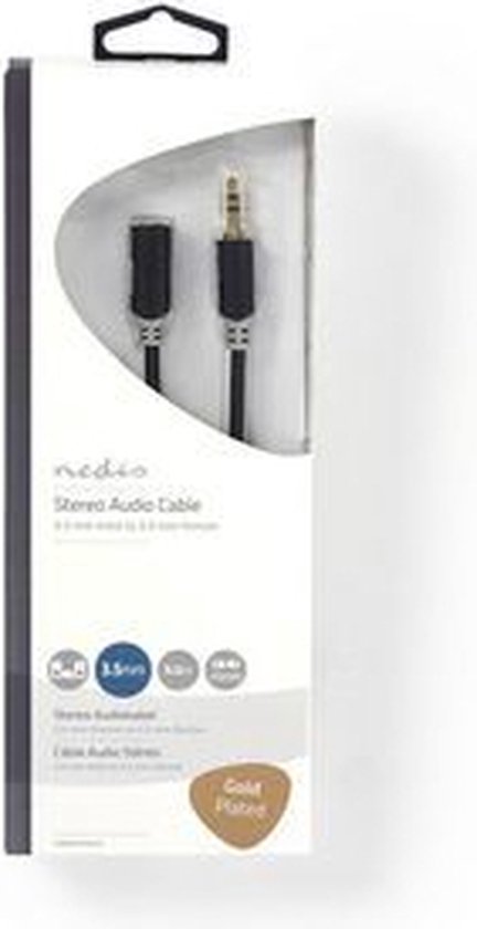 Nedis Stereo-Audiokabel - 3,5 Male - 3,5 Female - Verguld - m - Rond - Antraciet - Doos - afbeelding 36