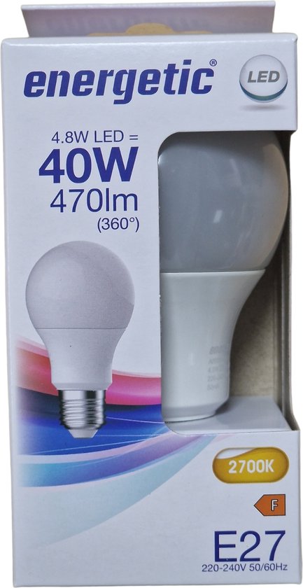 Energetic LED Lamp A60 E27 4.8W 2700K 470lm 230V - Mat - Warm Wit - afbeelding 6