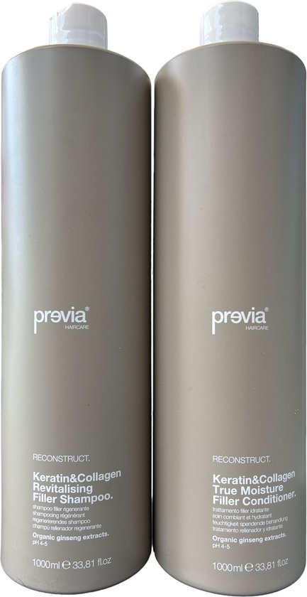 previa Reconstruct Keratin & Collagen Revitalising Filler Shampoo and Conditioner (2x 1000ml) - afbeelding 1