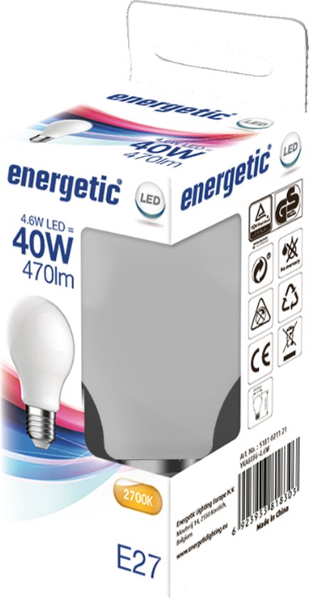 Energetic - LED Bulb - E27 - A60 - 2700K - Mat - 4,6W - afbeelding 2