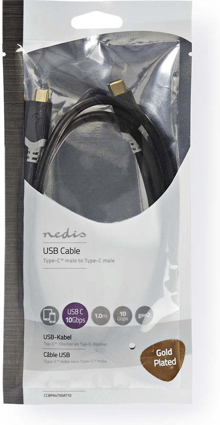 USB-Kabel | USB 3.2 Gen 2 | USB Type-C™ Male | USB Type-C™ Male | 10 Gbps | Verguld | 1.00 m | Rond | PVC | Antraciet | Polybag - afbeelding 3