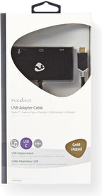 Nedis USB Multi-Port Adapter - USB 3.2 Gen 1 - USB-C Male - USB-A Female / USB-C Female / VGA Female 15p - 0.20 m - Rond - Verguld - PVC - Antraciet - Window Box - afbeelding 3