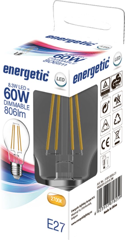 Energetic - LED Bulb A60 - 7,2W ( 60W ) Dimbaar - Helder - 2700k - afbeelding 1