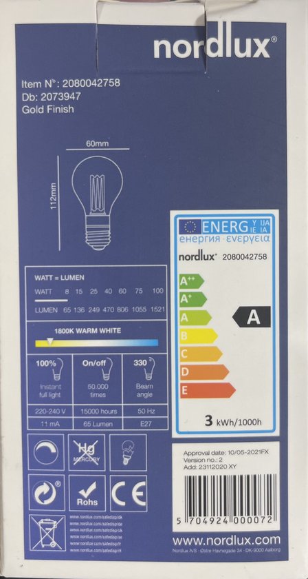 Nordlux - LED lamp - 65LM - 2,3W - 1800K - Dimbaar - afbeelding 2