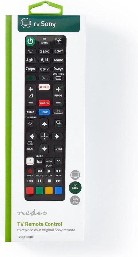 Nedis Vervangende Afstandsbediening - Geschikt voor: Sony - Vast - 1 Apparaat - Amazon Prime / Netflix Knop / Youtube Knop - Infrarood - Zwart - afbeelding 5