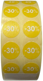 Kortingstickers -30% - 4000 stuks Rond Geel Doorsnede 19 mm - afbeelding 1