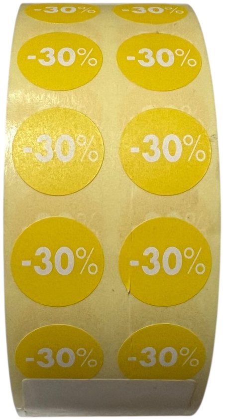 Kortingstickers -30% - 4000 stuks Rond Geel Doorsnede 19 mm - afbeelding 1