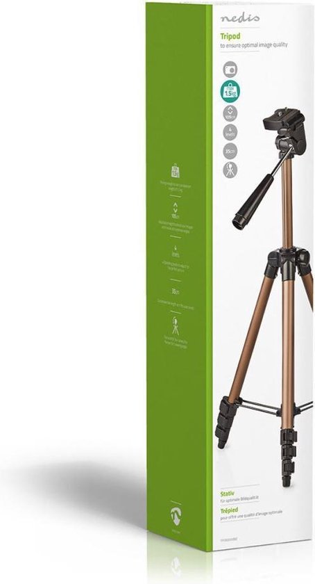 Nedis Statief - Maximaal draagvermogen: 1.5 kg - Minimale werkhoogte: 35.0 cm - Maximale werkhoogte: 106.0 cm - 3 Segmenten - Pan & Tilt - Inclusief reistas - ABS / Aluminium - Brons / Zilver - afbeelding 13