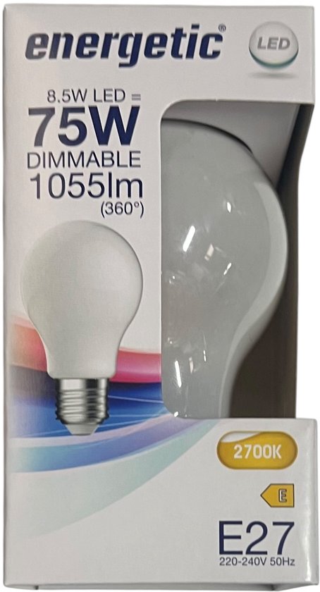 6 x Energetic E27 LED A60 Dimbaar Warm Wit (2700 K) mat Dimbaar 8.5 W (75w) 1055 Lumen Mat Glas (let op alleen dimbaar met een LED geschikte Dimmer) - afbeelding 3