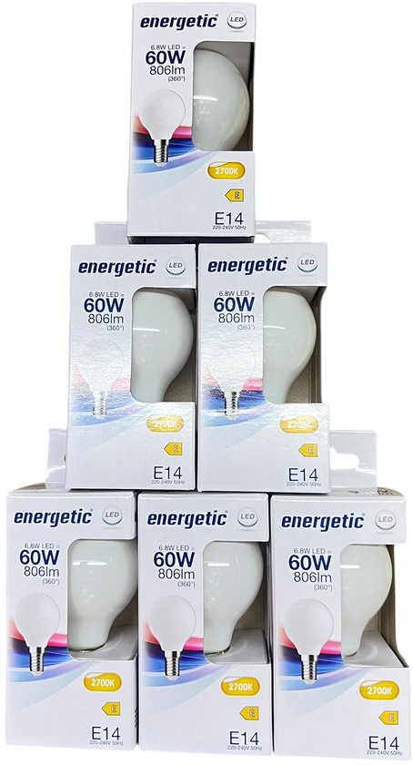 Energetic - LED lamp - Mat - 60W - 806LM - E14 - 6 stuks - afbeelding 1